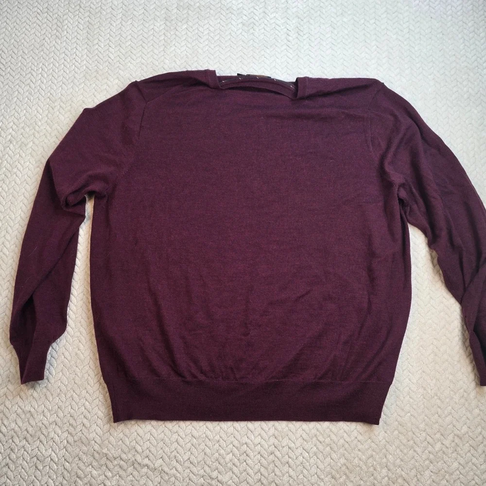 Polo Ralph Lauren XXL Burgundy Washable Merino Wool V-Neck Sweater Mens Classic‎